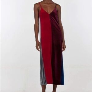 Drifter Slip Dress Velarium Velvet Velour Color Block Strappy maxi Red Maroon